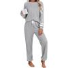 Ekouaer Lounge Sets for Women Ribbed Knit Outfits Pajamas Sets 2 Piece Long Sleeve Sweatsuits with Pockets(Grey)