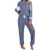 Ekouaer Lounge Sets for Women Ribbed Knit Outfits Pajamas Sets 2 Piece Long Sleeve Sweatsuits with Pockets(Grey Blue)