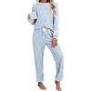 Ekouaer Lounge Sets for Women Ribbed Knit Outfits Pajamas Sets 2 Piece Long Sleeve Sweatsuits with Pockets(Light Blue)