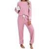Ekouaer Lounge Sets for Women Ribbed Knit Outfits Pajamas Sets 2 Piece Long Sleeve Sweatsuits with Pockets(Pink)
