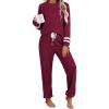 Ekouaer Lounge Sets for Women Ribbed Knit Outfits Pajamas Sets 2 Piece Long Sleeve Sweatsuits with Pockets(Wine Red)