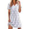 Ekouaer Nightgowns for Women Cotton Night Gowns Pleated Nightshirts Henley V Neck Sleepshirts Short Sleeve Sleepwear(Light Grey Stars)