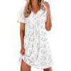 Ekouaer Nightgowns for Women Cotton Night Gowns Pleated Nightshirts Henley V Neck Sleepshirts Short Sleeve Sleepwear(White Pink & Lilac Florals)