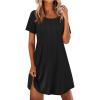 Ekouaer Nightgowns for Women Pleated Nightshirts Short Sleeve Sleepshirts Crew Neck Sleepwear Soft Night Gown Sleepdress(Black)