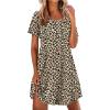 Ekouaer Nightgowns for Women Pleated Nightshirts Short Sleeve Sleepshirts Crew Neck Sleepwear Soft Night Gown Sleepdress(Brown Leopard)