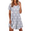 Ekouaer Nightgowns for Women Pleated Nightshirts Short Sleeve Sleepshirts Crew Neck Sleepwear Soft Night Gown Sleepdress(Light Grey White Star)