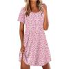 Ekouaer Nightgowns for Women Pleated Nightshirts Short Sleeve Sleepshirts Crew Neck Sleepwear Soft Night Gown Sleepdress(Pink White Florals)