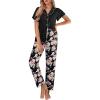 Ekouaer Pajamas for Women Set Button Up Sleepwear Cute Pjs Ruffle Sleeve Notch Collar Loungewear with Long Pants S-XXL(Black Floral)