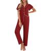 Ekouaer Pajamas for Women Set Button Up Sleepwear Cute Pjs Ruffle Sleeve Notch Collar Loungewear with Long Pants S-XXL(Burgundy)