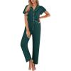 Ekouaer Pajamas for Women Set Button Up Sleepwear Cute Pjs Ruffle Sleeve Notch Collar Loungewear with Long Pants S-XXL(Emerald Green)