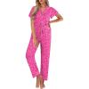 Ekouaer Pajamas for Women Set Button Up Sleepwear Cute Pjs Ruffle Sleeve Notch Collar Loungewear with Long Pants S-XXL(Hot Pink Cheetah)