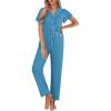 Ekouaer Pajamas for Women Set Button Up Sleepwear Cute Pjs Ruffle Sleeve Notch Collar Loungewear with Long Pants S-XXL(Lake Blue)