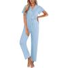 Ekouaer Pajamas for Women Set Button Up Sleepwear Cute Pjs Ruffle Sleeve Notch Collar Loungewear with Long Pants S-XXL(Light Blue)