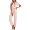 Ekouaer Pajamas for Women Set Button Up Sleepwear Cute Pjs Ruffle Sleeve Notch Collar Loungewear with Long Pants S-XXL(Light Pink)