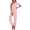 Ekouaer Pajamas for Women Set Button Up Sleepwear Cute Pjs Ruffle Sleeve Notch Collar Loungewear with Long Pants S-XXL(Pink)