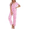 Ekouaer Pajamas for Women Set Button Up Sleepwear Cute Pjs Ruffle Sleeve Notch Collar Loungewear with Long Pants S-XXL(Pink Bow Tie)