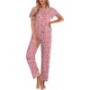 Ekouaer Pajamas for Women Set Button Up Sleepwear Cute Pjs Ruffle Sleeve Notch Collar Loungewear with Long Pants S-XXL(Pink Leopard Love)