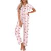 Ekouaer Pajamas for Women Set Button Up Sleepwear Cute Pjs Ruffle Sleeve Notch Collar Loungewear with Long Pants S-XXL(Pink Striped Bow Teddy)