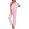 Ekouaer Pajamas for Women Set Button Up Sleepwear Cute Pjs Ruffle Sleeve Notch Collar Loungewear with Long Pants S-XXL(Pink Striped Love)