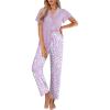Ekouaer Pajamas for Women Set Button Up Sleepwear Cute Pjs Ruffle Sleeve Notch Collar Loungewear with Long Pants S-XXL(Purple Flower)