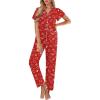 Ekouaer Pajamas for Women Set Button Up Sleepwear Cute Pjs Ruffle Sleeve Notch Collar Loungewear with Long Pants S-XXL(Red Xmas Teddy)