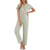 Ekouaer Pajamas for Women Set Button Up Sleepwear Cute Pjs Ruffle Sleeve Notch Collar Loungewear with Long Pants S-XXL(Sage Green)