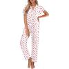Ekouaer Pajamas for Women Set Button Up Sleepwear Cute Pjs Ruffle Sleeve Notch Collar Loungewear with Long Pants S-XXL(White Love)