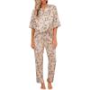 Ekouaer Satin Pajama Set Womens Silk Short Sleeve V Neck Shirt with Long Pant Soft Loungewear Pjs Set(Floral Apricot)