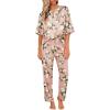 Ekouaer Satin Pajama Set Womens Silk Short Sleeve V Neck Shirt with Long Pant Soft Loungewear Pjs Set(Floral Pink)