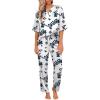 Ekouaer Satin Pajama Set Womens Silk Short Sleeve V Neck Shirt with Long Pant Soft Loungewear Pjs Set(Floral White)