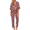Ekouaer Satin Pajama Set Womens Silk Short Sleeve V Neck Shirt with Long Pant Soft Loungewear Pjs Set(Floral Wine Red)