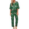 Ekouaer Satin Pajama Set Womens Silk Short Sleeve V Neck Shirt with Long Pant Soft Loungewear Pjs Set(Green Christmas)