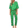 Ekouaer Satin Pajama Set Womens Silk Short Sleeve V Neck Shirt with Long Pant Soft Loungewear Pjs Set(Green Tiger)