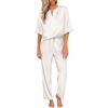 Ekouaer Satin Pajama Set Womens Silk Short Sleeve V Neck Shirt with Long Pant Soft Loungewear Pjs Set(White)
