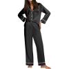 Ekouaer Satin Pajama Set for Women Silky Sleepwear Long Sleeve Top and Pants Button Down Pjs Lounge Set(Black)