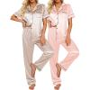 Ekouaer Satin Pajamas Set Women Short Sleeve Sleepwear Soft Button Down Loungewear Pjs Set(Champagne/Pink)
