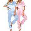 Ekouaer Satin Pajamas Set Women Short Sleeve Sleepwear Soft Button Down Loungewear Pjs Set(Striped Pink/Striped Blue)