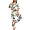 Ekouaer Silk Satin Pajamas Set Women Short Sleeve Pj Sets Button Down Sleepwear 2 Piece Soft Loungewear S-XXL(White Animal)