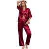 Ekouaer Silk Satin Pajamas Set Women Short Sleeve Pj Sets Button Down Sleepwear 2 Piece Soft Loungewear S-XXL(Wine Red)