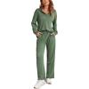 Ekouaer Womens 2 Piece Matching Lounge Sets Fall Outfits 2025 Sweatsuit Waffle Knit Pajamas Sets Long Sleeve Sweater Clothes(Green)