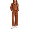 Ekouaer Womens 2 Piece Matching Lounge Sets Fall Outfits 2025 Sweatsuit Waffle Knit Pajamas Sets Long Sleeve Sweater Clothes(Light Brown)