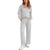 Ekouaer Womens 2 Piece Matching Lounge Sets Fall Outfits 2025 Sweatsuit Waffle Knit Pajamas Sets Long Sleeve Sweater Clothes(Light Grey)