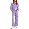 Ekouaer Womens 2 Piece Matching Lounge Sets Fall Outfits 2025 Sweatsuit Waffle Knit Pajamas Sets Long Sleeve Sweater Clothes(Lilac)