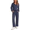 Ekouaer Womens 2 Piece Matching Lounge Sets Fall Outfits 2025 Sweatsuit Waffle Knit Pajamas Sets Long Sleeve Sweater Clothes(Navy Blue)