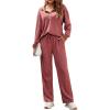 Ekouaer Womens 2 Piece Matching Lounge Sets Fall Outfits 2025 Sweatsuit Waffle Knit Pajamas Sets Long Sleeve Sweater Clothes(Pink)