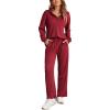 Ekouaer Womens 2 Piece Matching Lounge Sets Fall Outfits 2025 Sweatsuit Waffle Knit Pajamas Sets Long Sleeve Sweater Clothes(Wine Red)