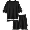 Ekouaer Womens Knit Lounge Set 2 Piece Sweater Sets Short Sleeve Sweatsuit Pullover Tops(Black)