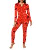 Ekouaer Womens Onesie Adult Button One Piece Pajama Long Sleeve Onesie Pajamas Jumpsuit Sleepwear for Women(Christmas Symbols)