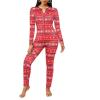 Ekouaer Womens Onesie Adult Button One Piece Pajama Long Sleeve Onesie Pajamas Jumpsuit Sleepwear for Women(Geometry)