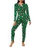 Ekouaer Womens Onesie Adult Button One Piece Pajama Long Sleeve Onesie Pajamas Jumpsuit Sleepwear for Women(Green Santa)